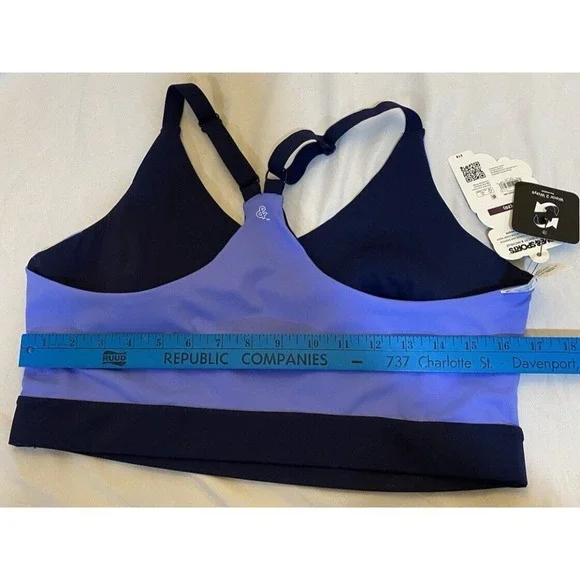 Love & Sports Navy Blue Reversible Adjustable Halter Sports Bra - New - Picture 11 of 12